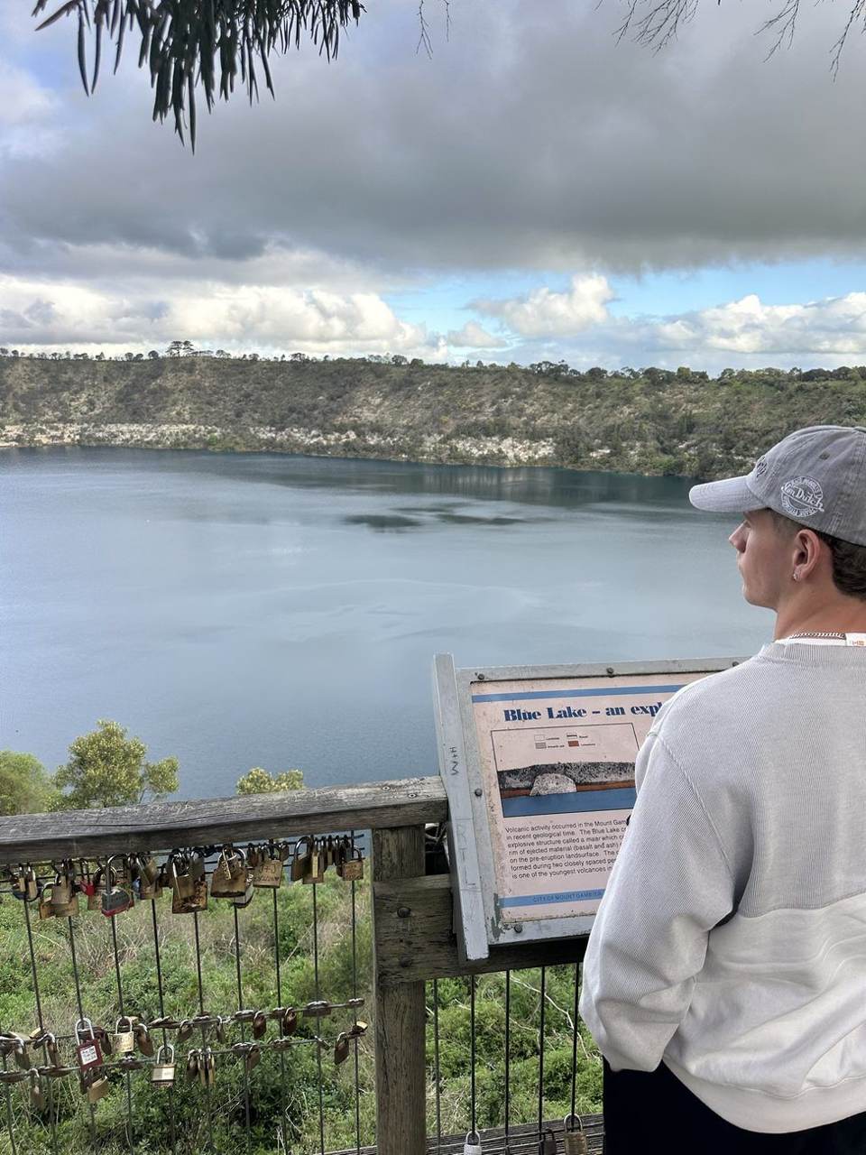 Team member looking out over the Blue Lake