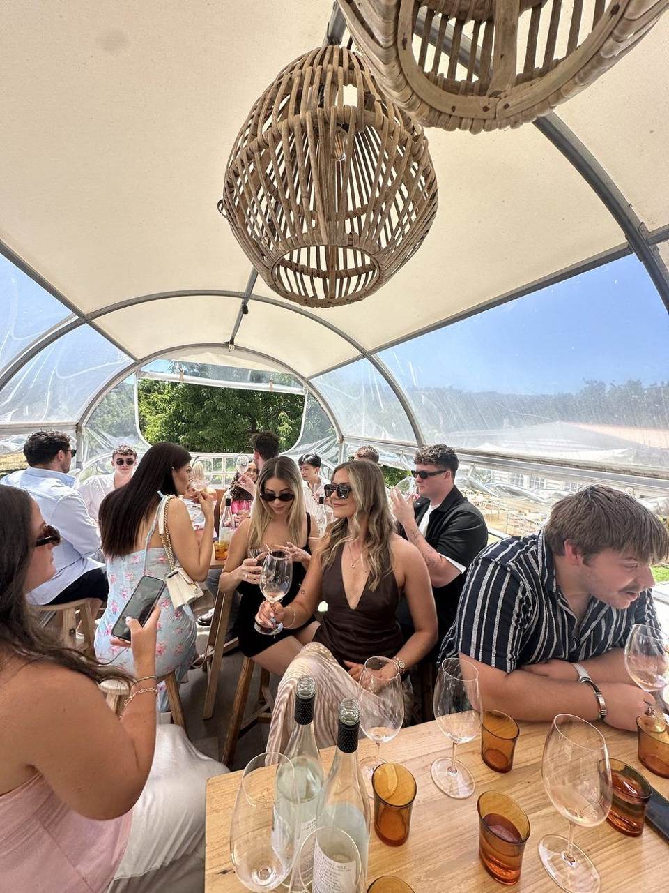 Team enjoying lunch together at a winery